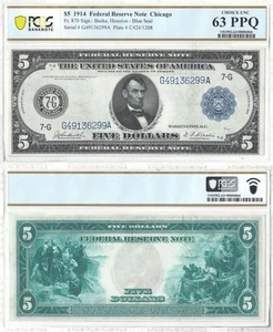 1914 $5 Federal Reserve Note Fr. 870 PCGS Ch New-63 PPQ - Picture 1 of 1