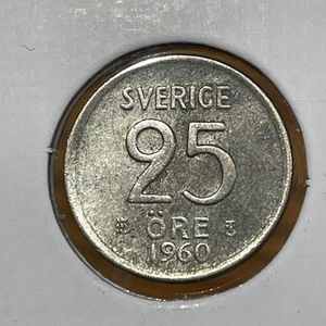 Moneda de 25 Öre 1960 Suecia - KM# 824, 0,40 moneda de plata F4244 - Imagen 1 de 2