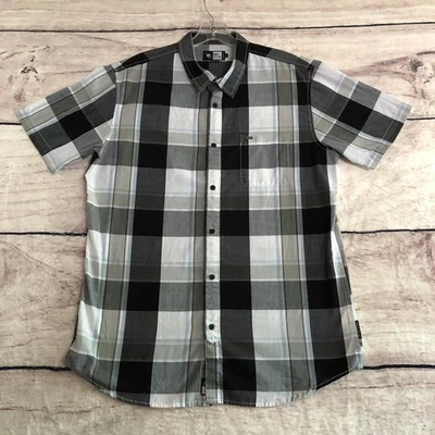 Rip Curl Shirt L Mens Black Gray Plaid Slim Fit Short Sleeve Button Up Skater - Image 1 of 4