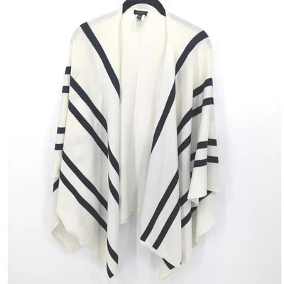 Poncho Talbots Mujer Talla Única Crema Negro Rayas Mantón Suave Envoltura Madura Comodidad Foto 1 de 4