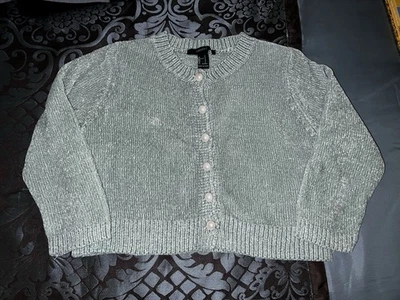 Cardigã feminino Forever 21 suéter pérola botão tamanho P verde claro malha cropped - Imagem 1 de 4