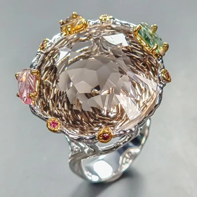 Anillo de cuarzo ahumado natural vintage 43 ct+ plata de ley 925 talla 8/R447283 Foto 1 de 4