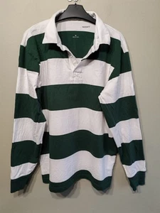 Sport-Tek Medium Cotton College Rugby Shirt Green Striped Polo Lightweight - Picture 1 of 10