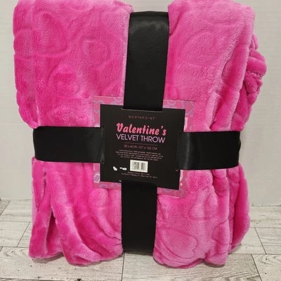 Northpoint Plush Throw Blanket Pink Hearts 50x60 Valentine NEW - Image 1 of 4