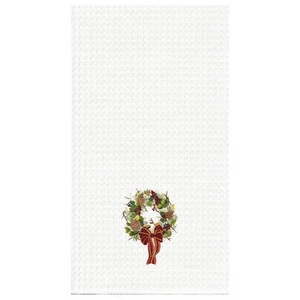 Festive Wreath Waffle Weave Cotton Kitchen Towel - Picture 1 of 1