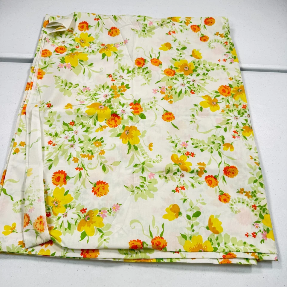 复古 jcpenney 平板双人橙色黄色大号花卉花朵 y2k 90s 80s — 第 1/4 张图片