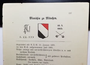 Turnerschaft Munichia zu München - um 1914 / Seite mit Farbschild Studentika - Bild 1 von 1