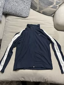 Nike Windbreaker Jacket Navy w/ White Full Zip Swoosh Medium Kids - Picture 1 of 3