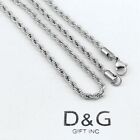 DG Mens Silver Stainless-Steel 24"x 3mm Mini Rope Chain Necklace Unisex + Box
