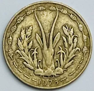1978 West African State 5 Francs KM# 2a Circulated Condition - Picture 1 of 3
