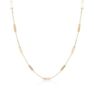 14kt Yellow Gold Gemstone Inlay Station Bar Link Necklace ,  Mother of Pearl N30 - Picture 1 of 15
