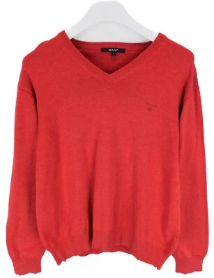 Gant Pull Homme Grand Pull Tricoté Col En V Logo Brodé Mélange Rouge - Photo 1/4