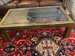 Vintage Bernhard Rohne Etched Acid Brass Coffee Table, 54" x 28 1/2" x 17 1/2"  - Picture 1 of 8