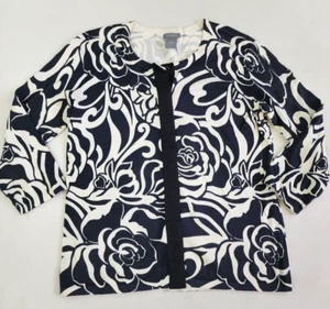 Ann Taylor Women S Cardigan 3/4 Sleeve Abstract Rose Very Soft Silk Blend - Picture 1 of 8