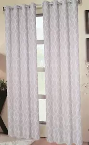 Jacquard Curtains Extra Long 38" X 95" Textured Grommet 2 Panels Beige New - Picture 1 of 6