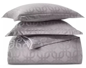 Hotel Collection Fresco Jacquard Queen Duvet Cover & Shams Set Grey New - Picture 1 of 6