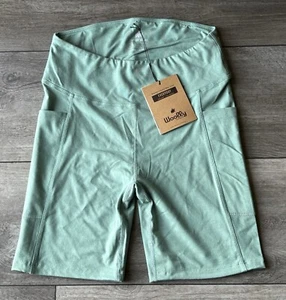 Woolly Bike Pocket Shorts 95% Merino Wool Women Size Medium NEW / Eucalyptus - Picture 1 of 4