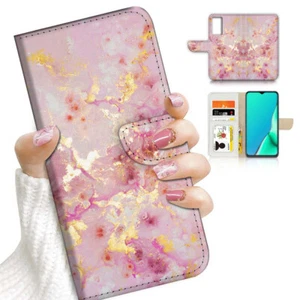 ( For Samsung S21 FE ) Wallet Case Cover AJ23157 Pink Crystal Marble - Photo 1 sur 7