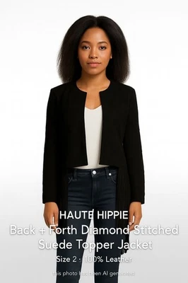 Chaqueta Topper Haute Hippie Back + Forth Diamante Cosido Gamuza Talla 2 Foto 1 de 4