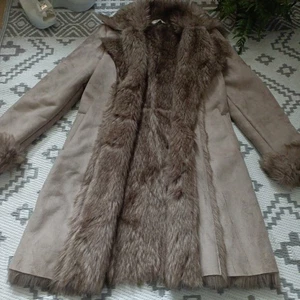 Gorgeous taupe Grey  Long  Winter Coat Suede Fur Afghan Penny Lane Style 8 10 S - Picture 1 of 17
