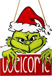 Merry Grinchmas Wooden Sign Decor Front Door Hanging Green Welcome-Grinch - Picture 1 of 6