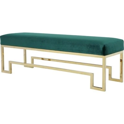 Maklaine 18" Stainless Steel Bench in Gold & Green Velvet Finish - Image 1 of 3