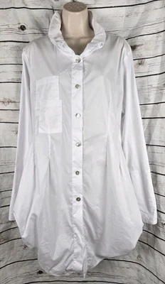 Comfy USA White Button Top XL Tunic Lagenlook Bubble Cotton Nylon Womens - Image 1 of 4