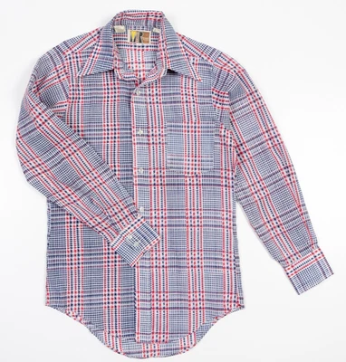 Camisa Cellini Años 70 MR Cuadros MOD De Colección Prensa Perm Cuello Punta Para Hombre Pequeña Foto 1 de 4