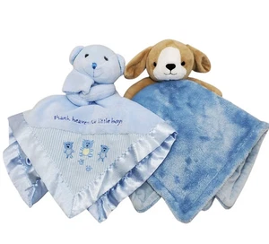 2 Carters Bear & Dog Baby Boy Loveys Blue Plush Toy Security Blankets Lot 2020 - Picture 1 of 12