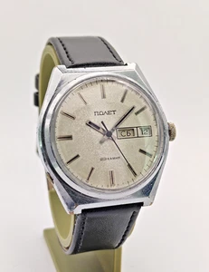Vintage Watch Poljot 2627 Day Date Automatic Soviet USSR Silver Dial Men 1970s - Picture 1 of 17