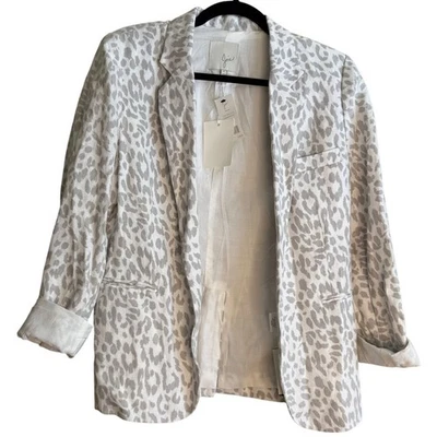 Joie Mehira Blazer Jacket Women 6 Linen Silver Fox Leopard Mobwife Designer NEW - Image 1 of 4