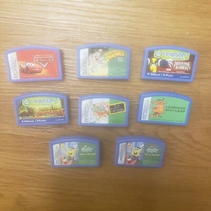 8 PRE-OWNED LEAP FROG LEAPSTER CARTRIDGES SPONGEBOB, DIGGING DINOSAURS,WOLVERINE - Picture 1 of 1