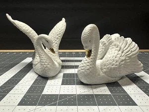Vintage Pair of White Swans With Intricate Details Gold Beaks Beautiful Stances - Picture 1 of 16