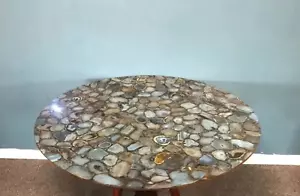 Round Table Top, Handmade Table,Patio End Table for Home Decor Geode Agate Table - Picture 1 of 9