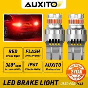AUXITO 7443 Canbus LED Red Strobe Flashing Brake Parking Light Bulbs Error Free - Foto 1 di 11