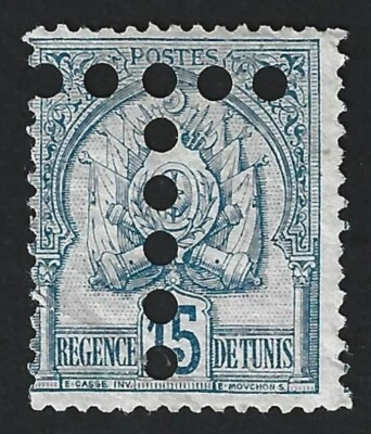 Túnez 1888-1902 15c Scott #15 con T = franqueo debido perfin sin usar Foto 1 de 2