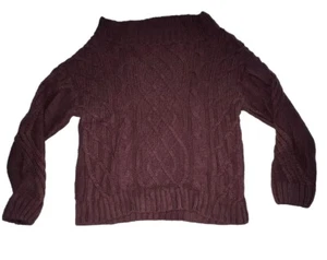 Adora Damen Pullover weinrot schulterfrei Grobstrick Zopfmuster Oversize Gr. M - Bild 1 von 9