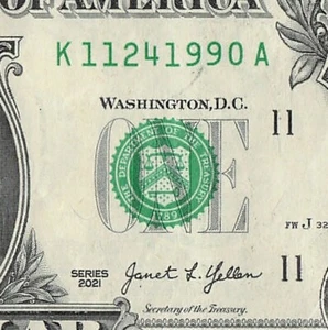 NOV 24 1990 Birthday Date Note Fancy Serial Number One Dollar Bill 11 24 1990 - Picture 1 of 11