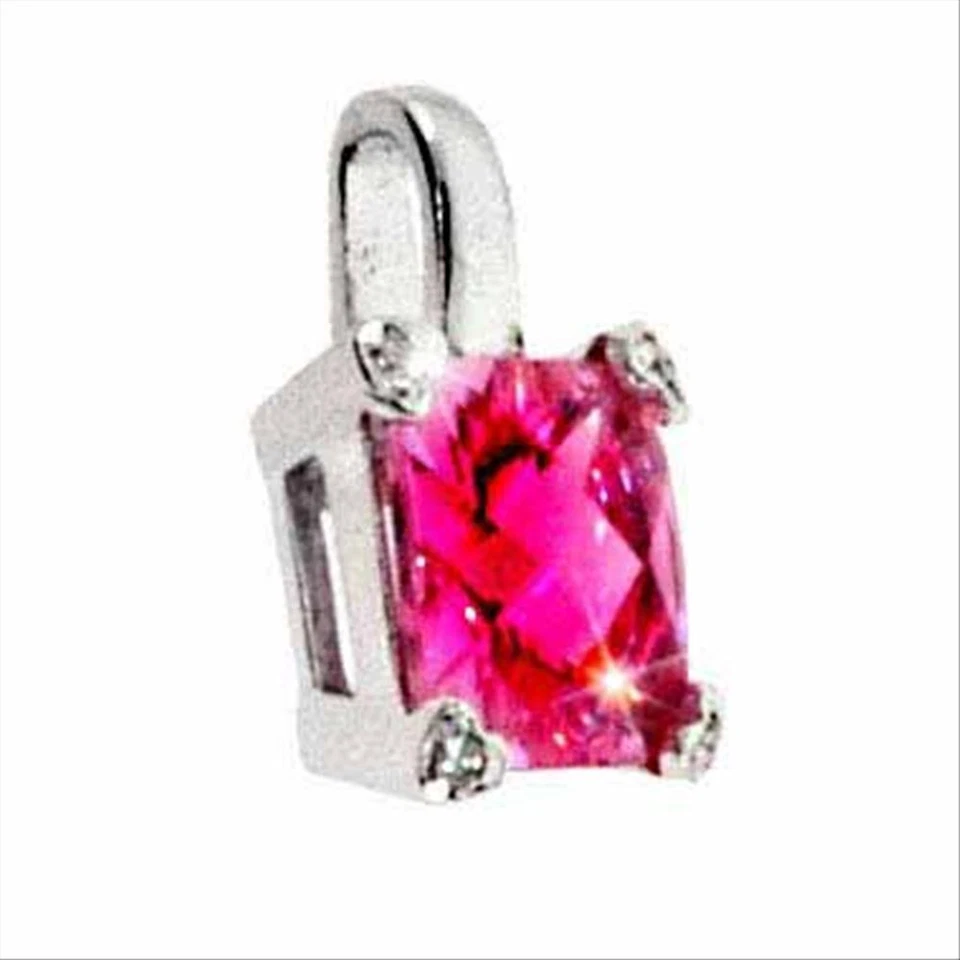 925 Silber Künstlicher Pink Saphir & Cz Quadratisch & Herzanhänger - Bild 1 von 1