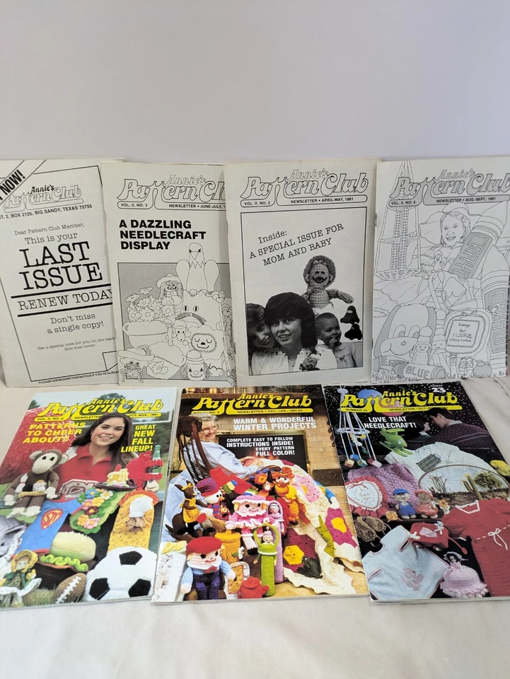 Lote de 7 revistas Annie's Crochet patrón boletín club vintage principios de los 80 Foto 1 de 1