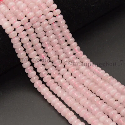 Natural 5x8mm Pink Rose Quartz Smooth Gems Rondelle Loose Beads 15'' Strand - Image 1 of 4