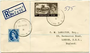 GB 1966 CASTLES 2/6 REGISTERED SOUTH NORWOOD TRAVELLER SKELETON POSTMARK - Picture 1 of 2