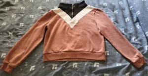 Love Tree Mauve Pink/Black/White Colorblock Chevron 1/2 Zip Youth Sweatshirt M - Picture 1 of 6