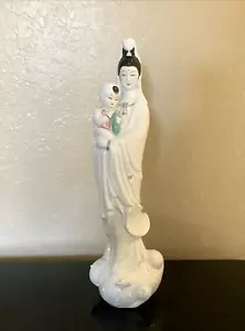 Vintage Blanc de Chine Porzellan Quan Yin mit Kind - 17" groß - Porzellan - Bild 1 von 11