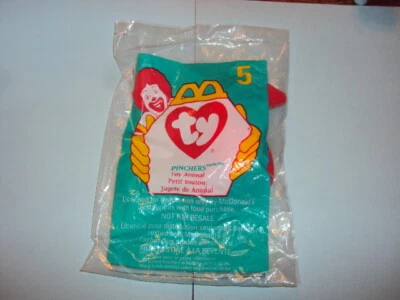 TY TEENIE BEANIE BABY ~ #5 PINCHERS the Lobster ~ Juguete McDonald's 1998 en bolsa Foto 1 de 4