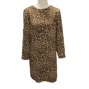Vestido Vaina J Crew Manga Larga Estampado Animal Guepardo Marrón Marfil Talla 4 - Imagen 1 de 7