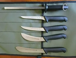 MUNDIAL 6 PCE BUTCHER HUNTER FIELD DRESSING KNIFE SET AUSSIE CANVAS WRAP - Picture 1 of 7