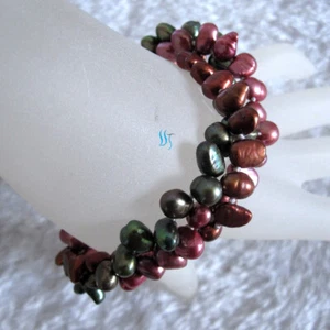8" 6-7mm Red Olive Coffee Baroque SQ Multi Color Freshwater Pearl Bracelet - Bild 1 von 2