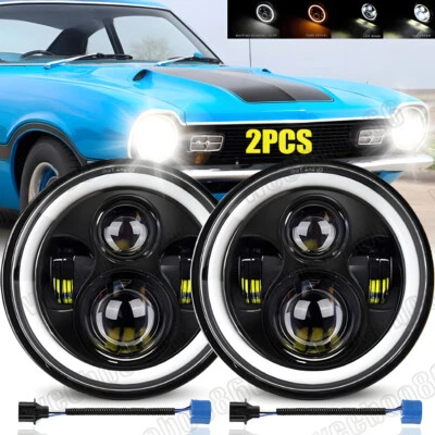 Par de faros LED halo de 7 pulgadas luces de señal de giro aptos para Ford Maverick 1972-1977 Foto 1 de 4