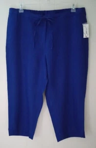 New Kim Rogers 100% Linen Capri Pants Womens Size 16 Delta Blue Capris Pockets - Picture 1 of 5